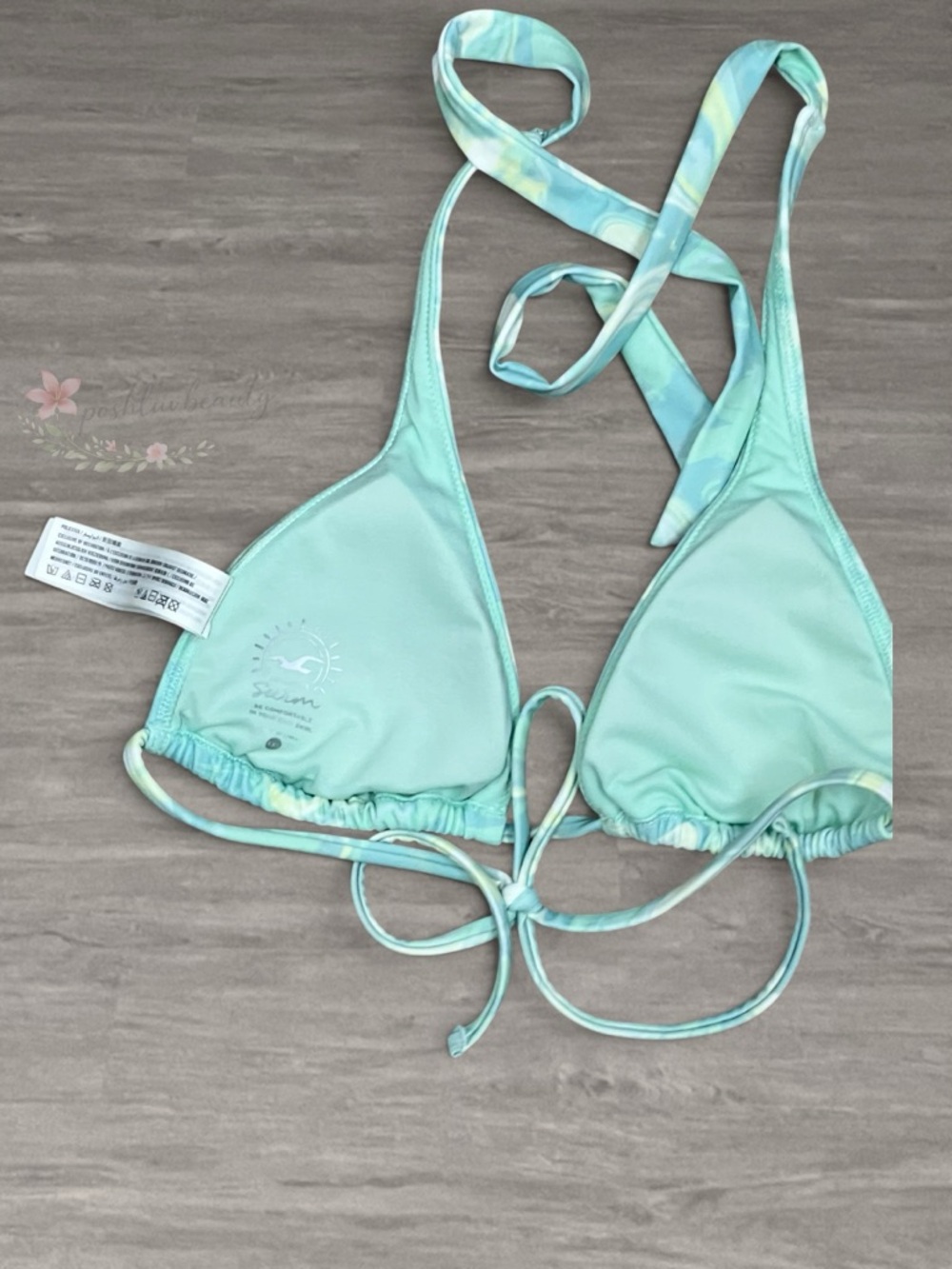 Hollister Aqua Marble Bikini Set Triangle Top High Cut Bottoms Blue Green - Picture 3 of 5